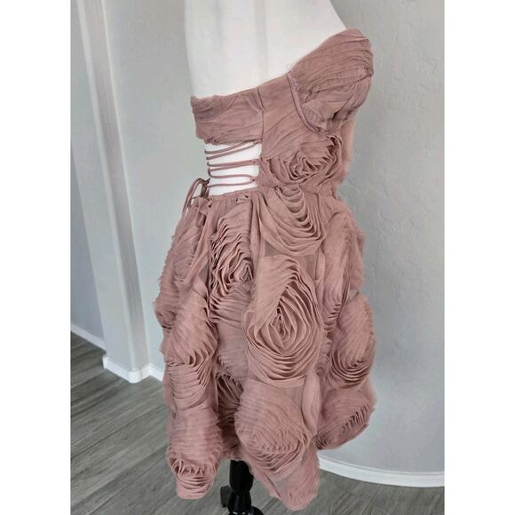 ASOS Luxe Twee Romantic Corseted Bandeau 3D Floral Layered Pink Mini Dress Sz 4 - Picture 5 of 15